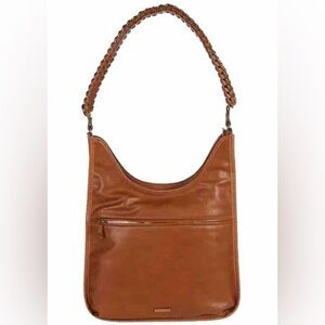RACHEL ZOE Jalilah Smooth Faux Leather Suede Hobo Purse Should Bag Cognac Brown